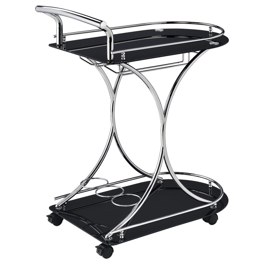 Elfman 2-tier Glass Shelf Metal Bar Cart Black and Chrome view 8