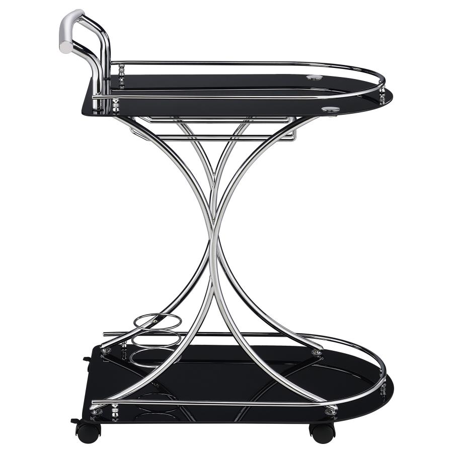 Elfman 2-tier Glass Shelf Metal Bar Cart Black and Chrome view 9