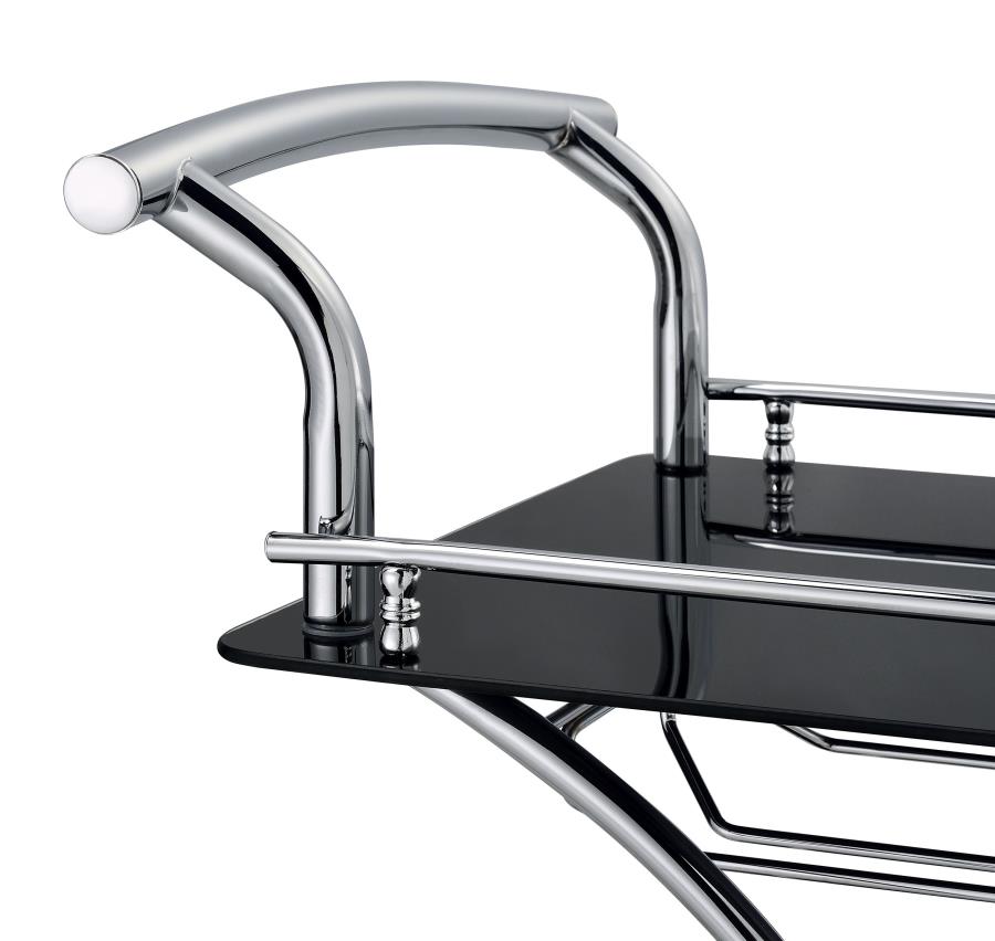 Elfman 2-tier Glass Shelf Metal Bar Cart Black and Chrome view 10