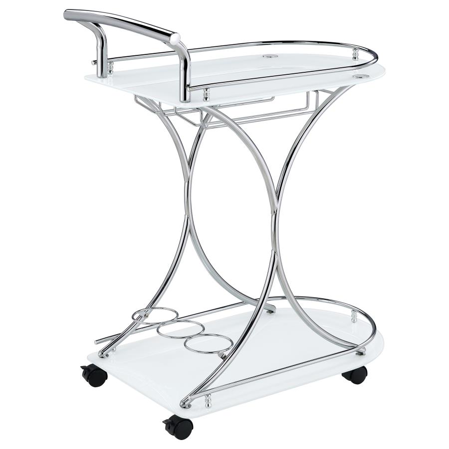 Elfman 2-tier Glass Shelf Metal Bar Cart White and Chrome view 8