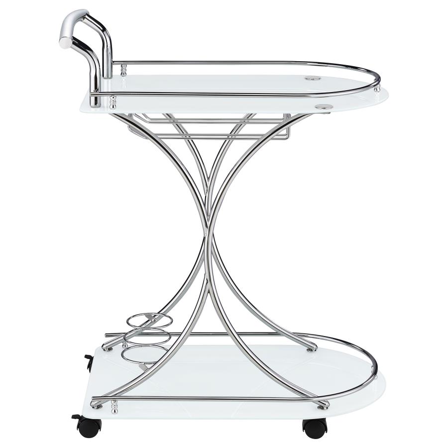 Elfman 2-tier Glass Shelf Metal Bar Cart White and Chrome view 9