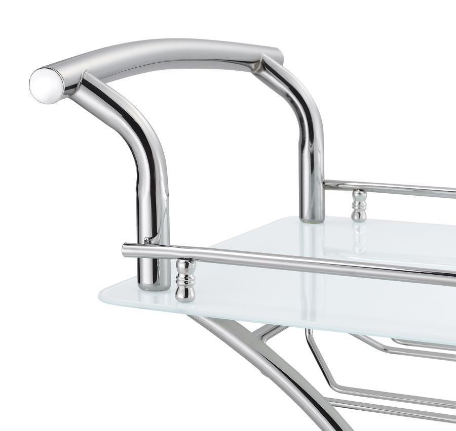 Elfman 2-tier Glass Shelf Metal Bar Cart White and Chrome view 10