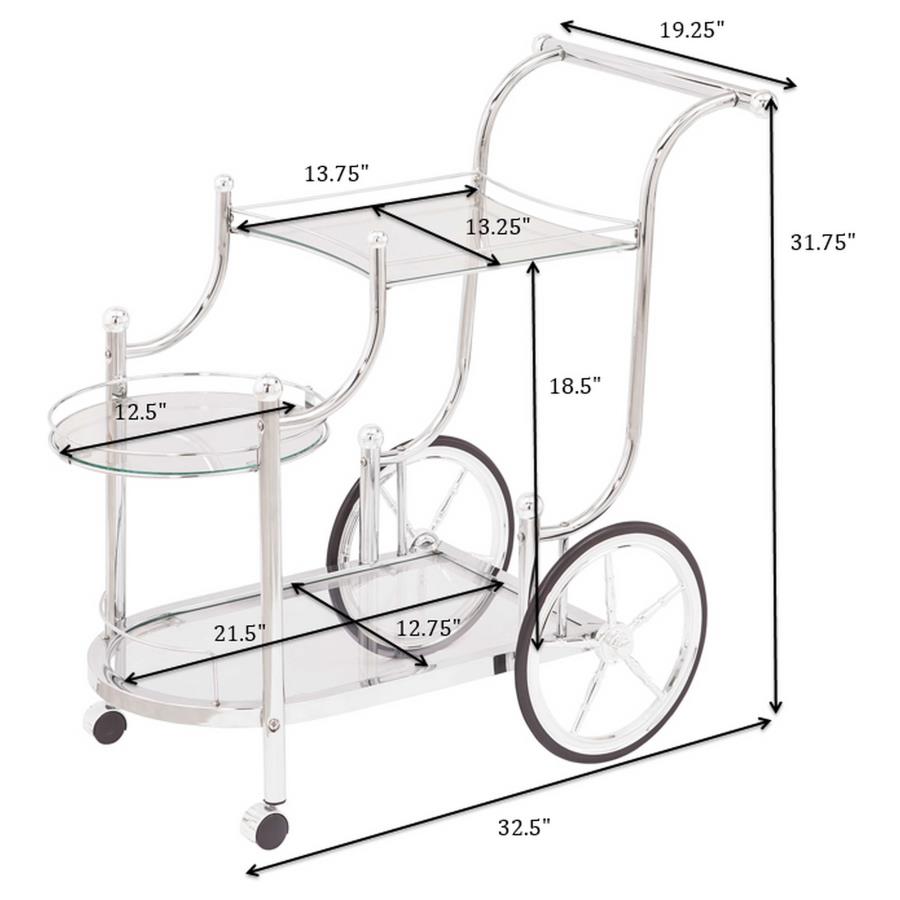 Sarandon 3-tier Glass Shelf Metal Bar Cart Chrome view 8