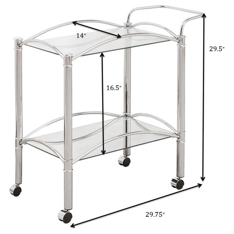 Shadix 2-tier Rectangular Glass Shelf Metal Bar Cart Chrome view 8