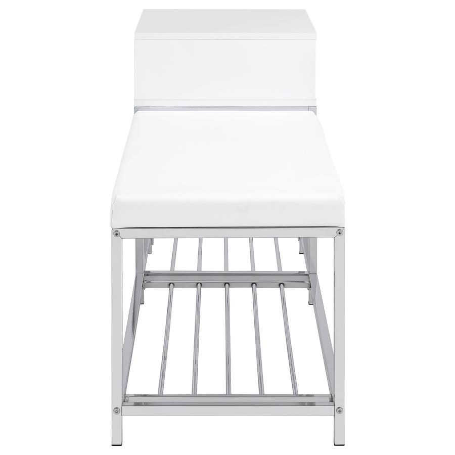 Siega 1-Drawer Shoe Storage Entryway Bench White High Gloss and Chrome view 8