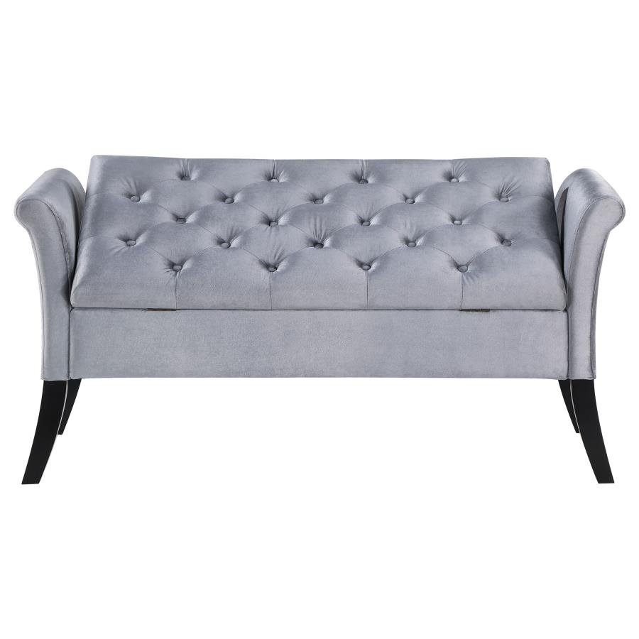Farrah Velvet Upholstered Rolled Arm Storage Bench Silver view 8
