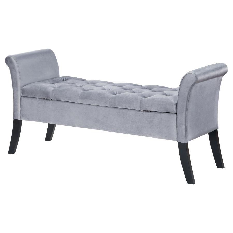 Farrah Velvet Upholstered Rolled Arm Storage Bench Silver view 9