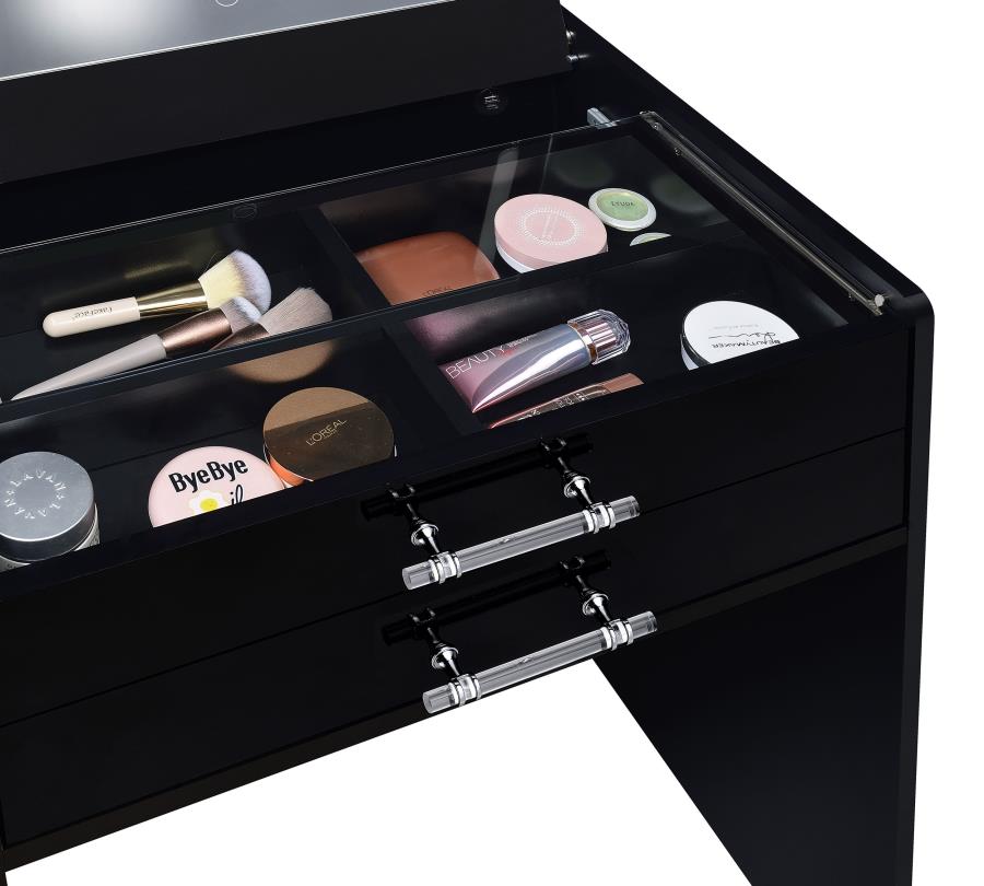 Danbury 3-drawer Makeup Vanity & Stool Set Black High Gloss view 18