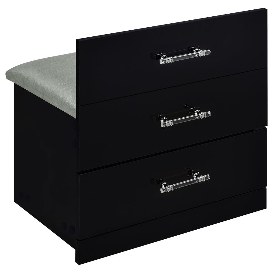 Danbury 3-drawer Makeup Vanity & Stool Set Black High Gloss view 15