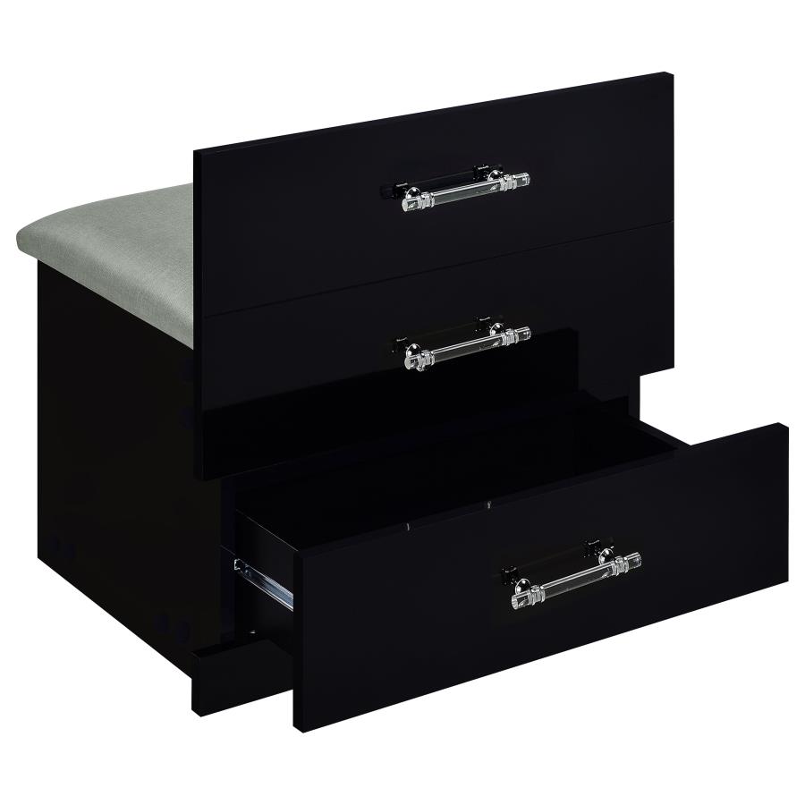 Danbury 3-drawer Makeup Vanity & Stool Set Black High Gloss view 16