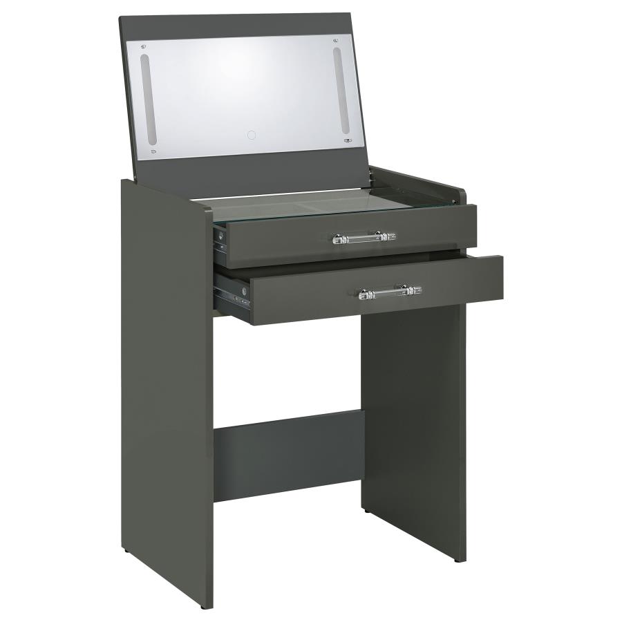 Danbury 3-drawer Makeup Vanity & Stool Set Grey High Gloss view 8
