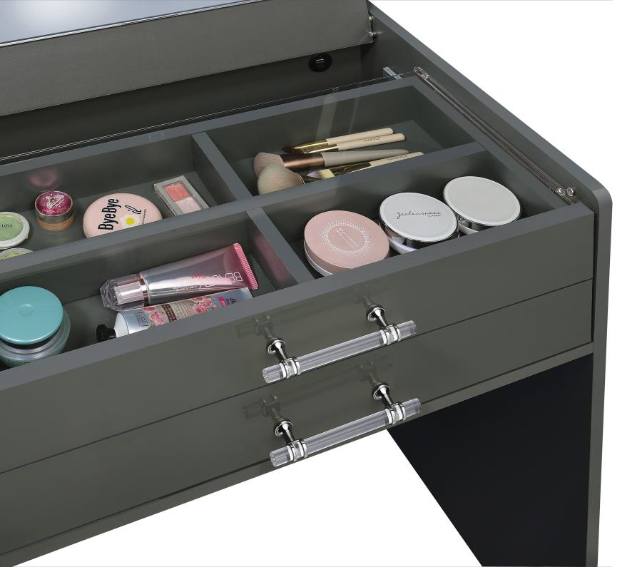 Danbury 3-drawer Makeup Vanity & Stool Set Grey High Gloss view 18