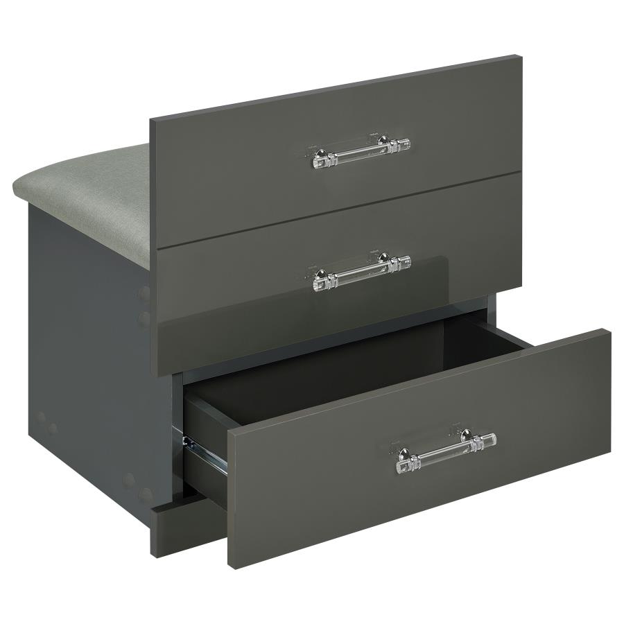 Danbury 3-drawer Makeup Vanity & Stool Set Grey High Gloss view 16