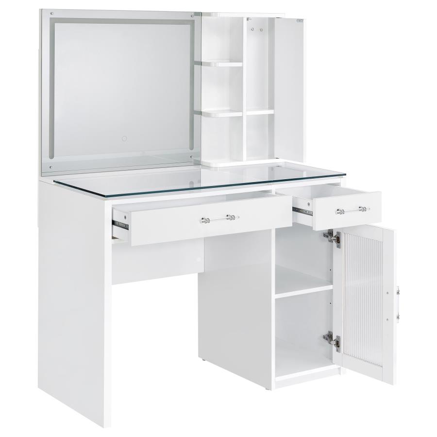 Flora 2-drawer Vanity Set with LED Mirror White High Gloss view 8