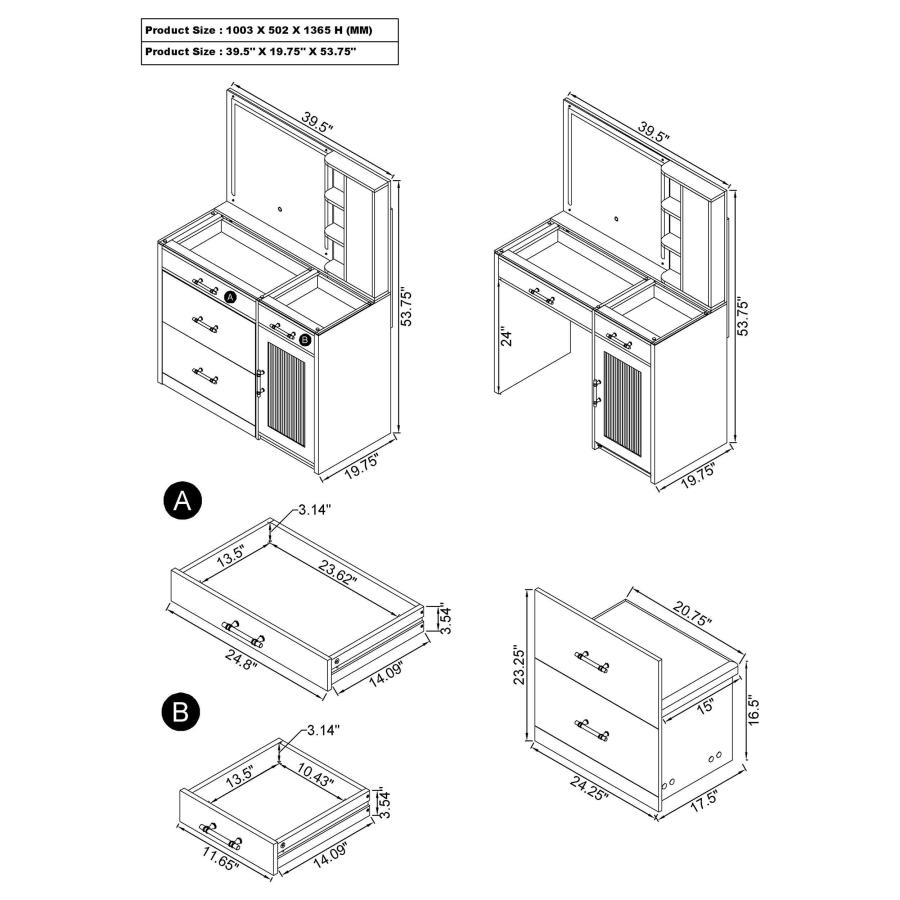 Flora 2-drawer Vanity Set with LED Mirror White High Gloss view 18