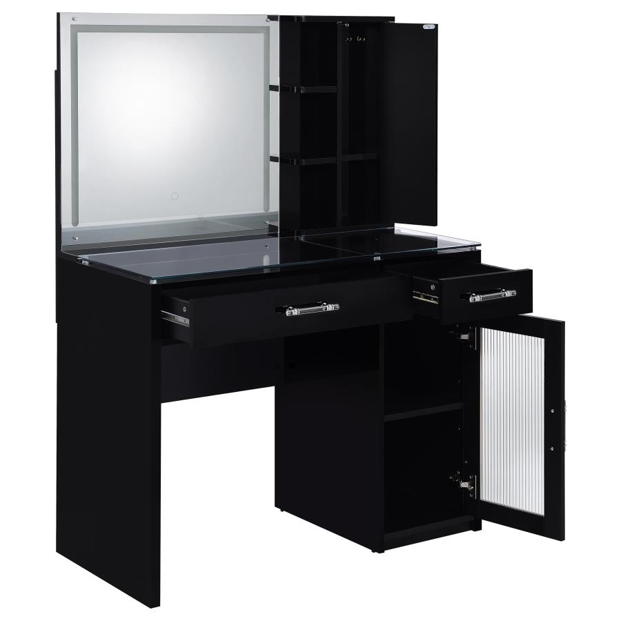 Flora 2-drawer Vanity Set with LED Mirror Black High Gloss view 8