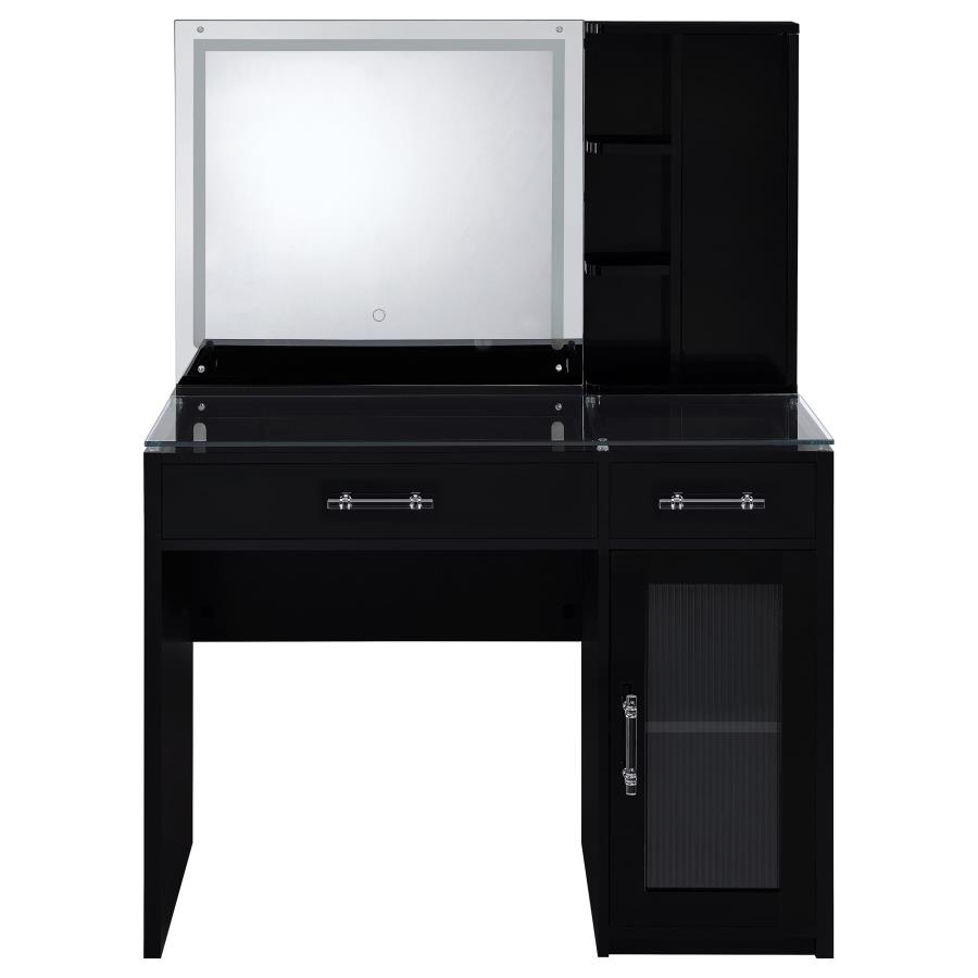 Flora 2-drawer Vanity Set with LED Mirror Black High Gloss view 9