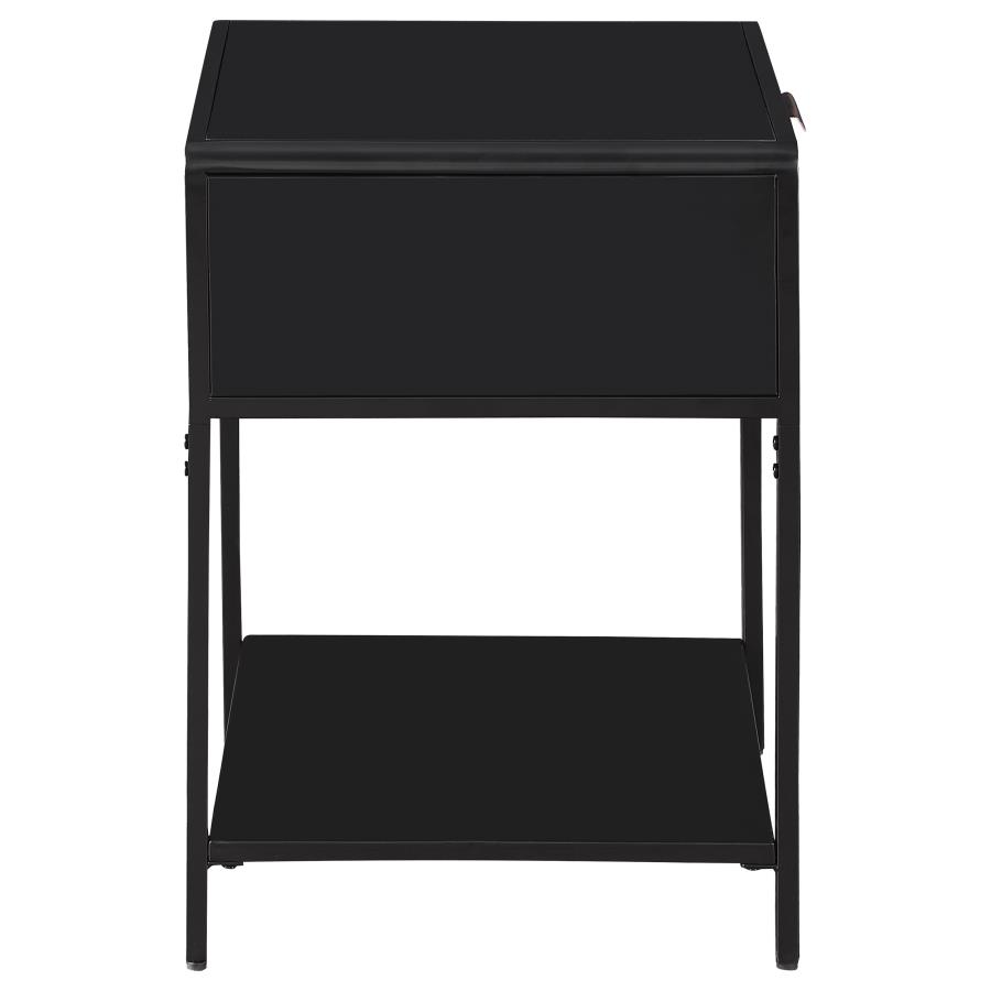 Amherst 1-drawer Radio Weave Cane Metal Bedside Table Black view 8