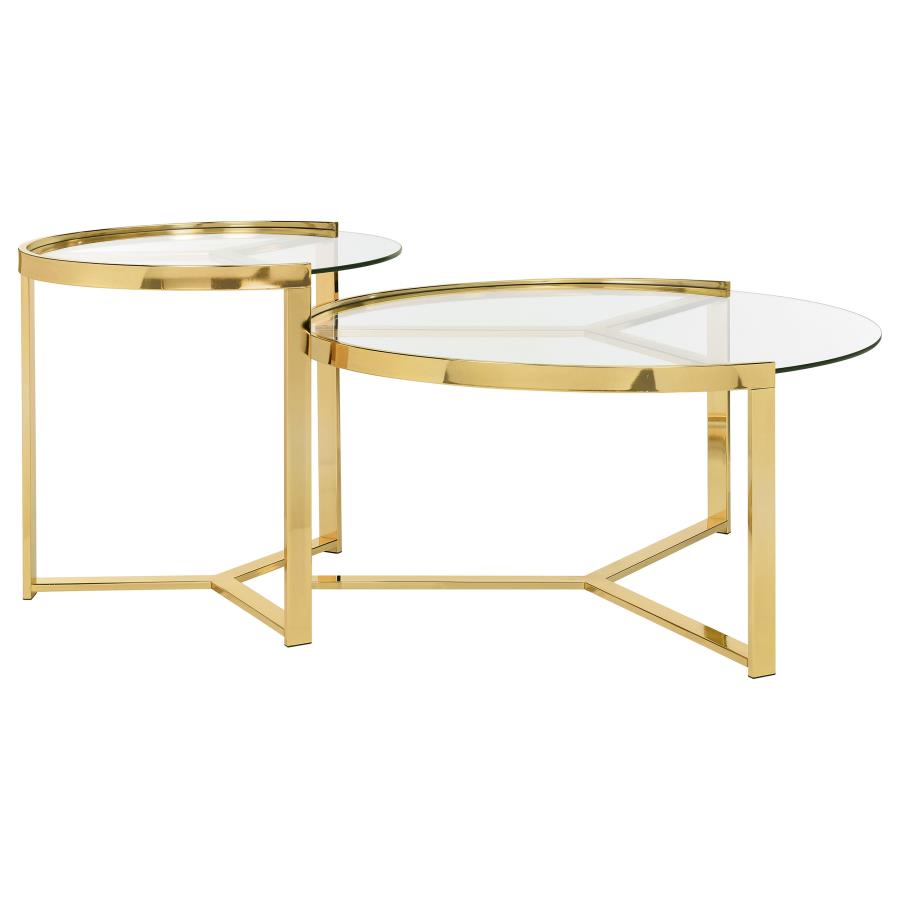 Delia 2-Piece Round Glass Top Nesting Coffee Table Gold view 8