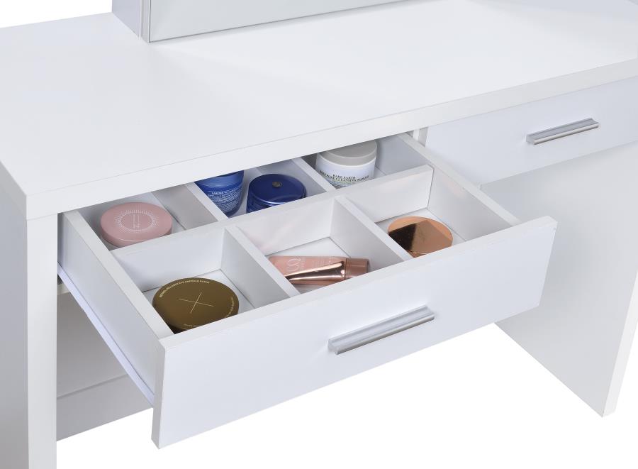 Bunbury Makeup Vanity Table Set Storage Mirror and Stool White view 12