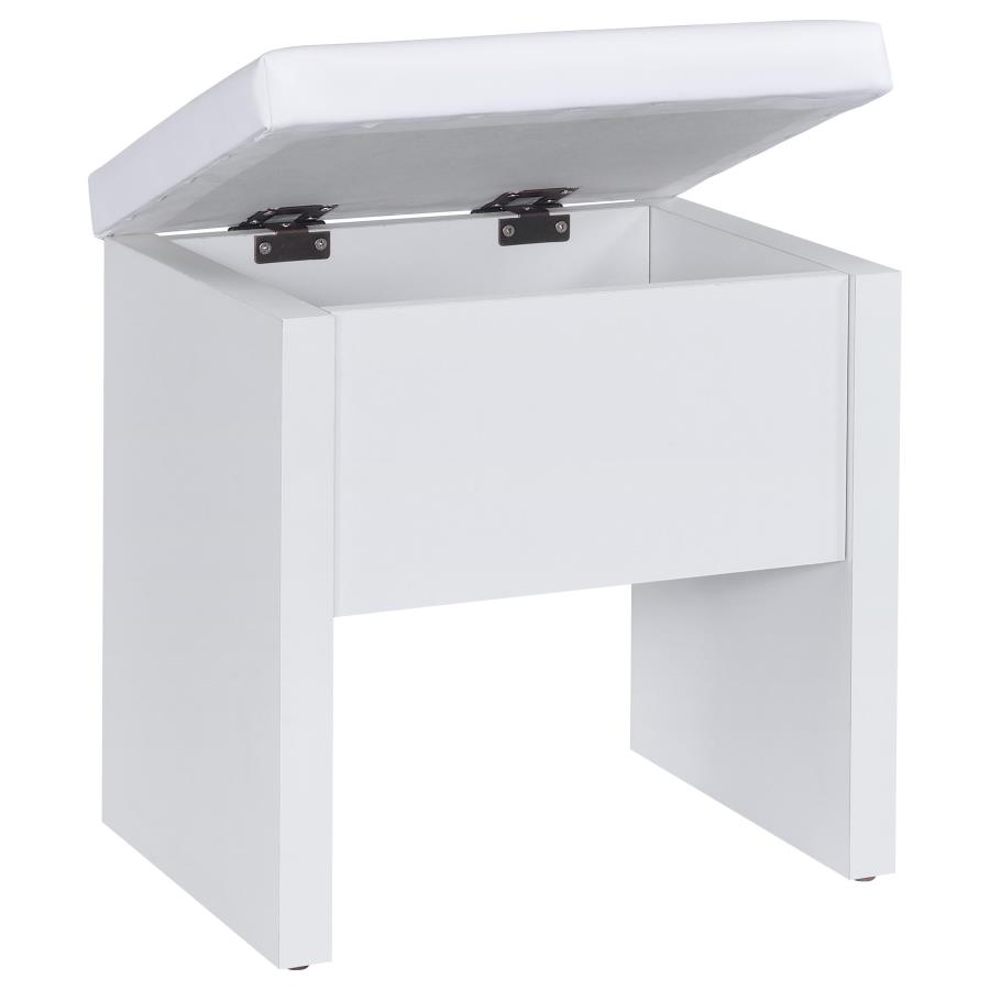 Bunbury Makeup Vanity Table Set Storage Mirror and Stool White view 15
