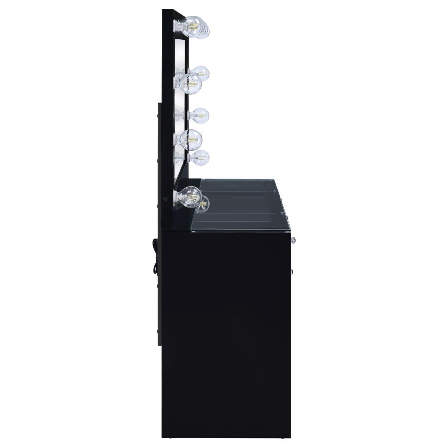 Acena 7-drawer Vanity Set with Lighting Black High Gloss view 9