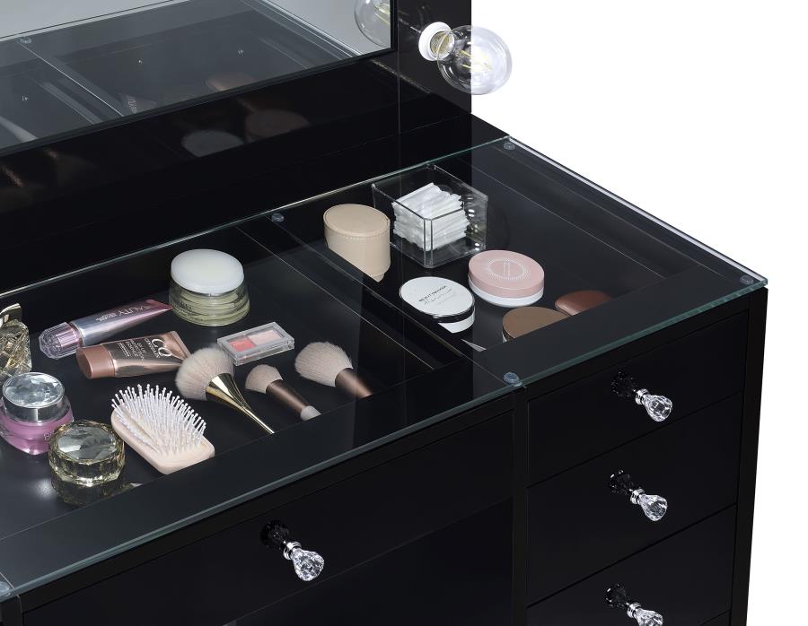 Acena 7-drawer Vanity Set with Lighting Black High Gloss view 10