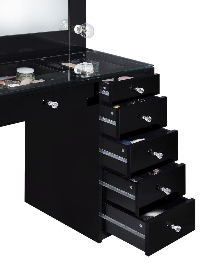 Acena 7-drawer Vanity Set with Lighting Black High Gloss view 11