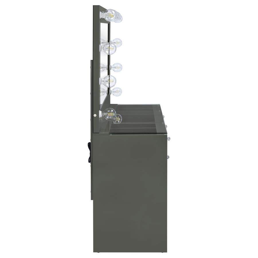 Acena 7-drawer Vanity Set with Lighting Grey High Gloss view 9