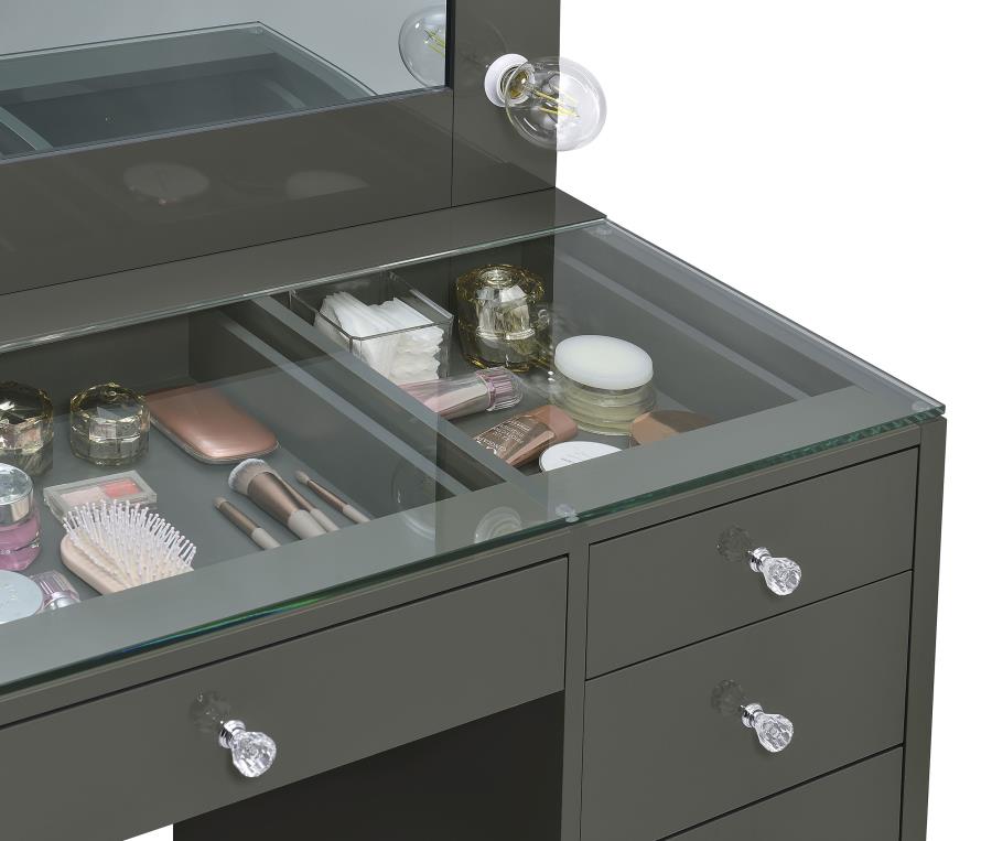 Acena 7-drawer Vanity Set with Lighting Grey High Gloss view 10