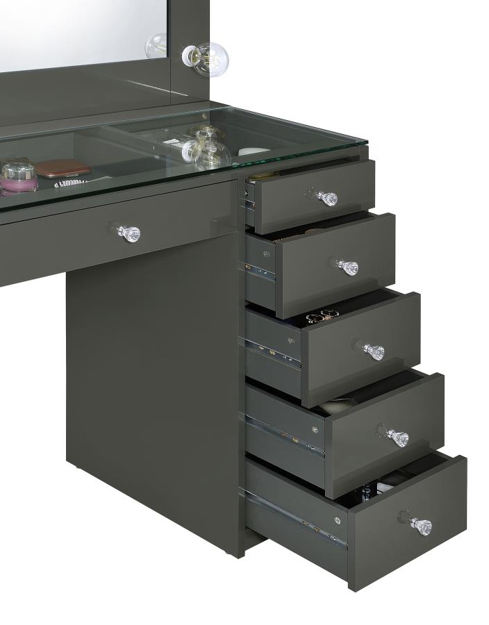 Acena 7-drawer Vanity Set with Lighting Grey High Gloss view 11