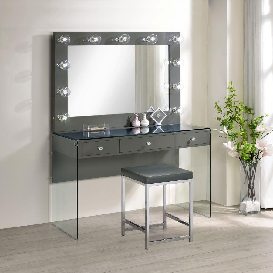 Afshan 3-drawer Vanity Set with Lighting Grey High Gloss view 10
