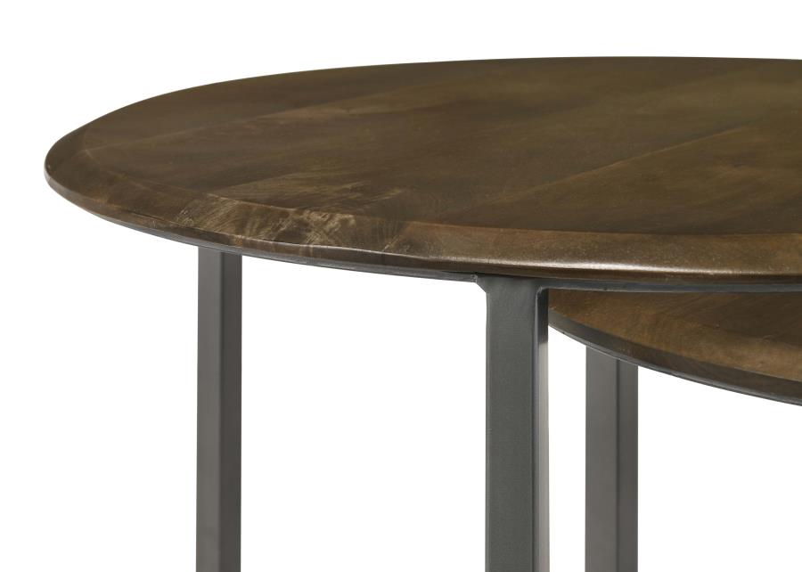 Deja 3-piece Round Nesting Table Set Natural and Gunmetal view 8