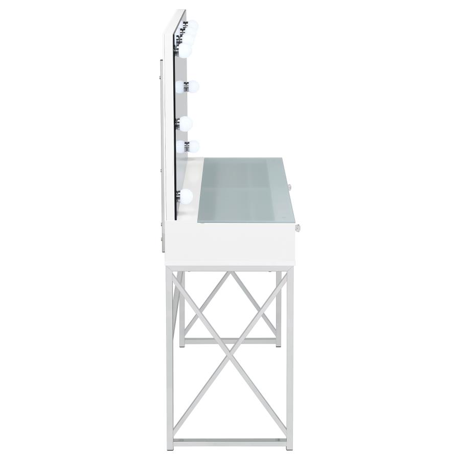 Eliza Vanity Set with Lighting & Stool White and Chrome view 9