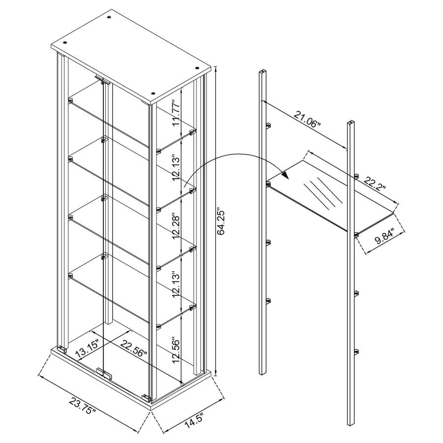 Delphinium 5-shelf Clear Glass Curio Display Cabinet Black view 11