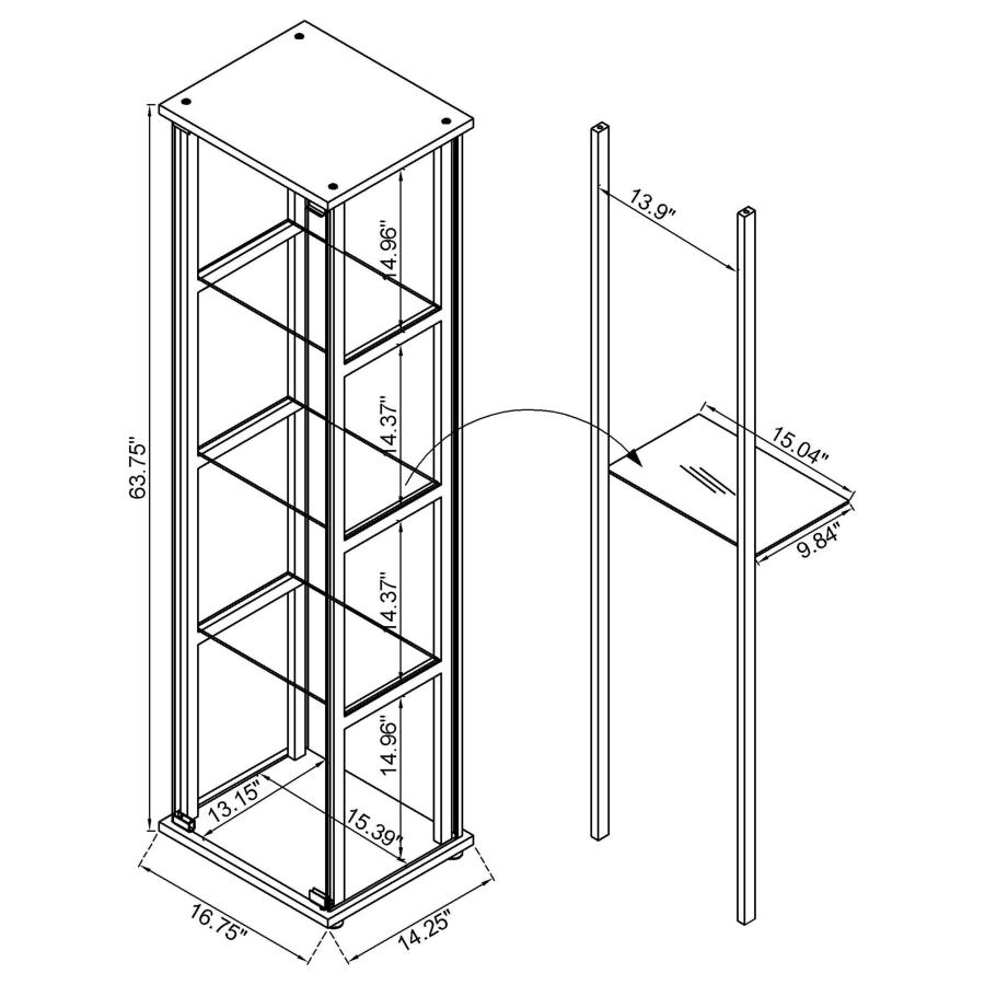 Cyclamen 4-shelf Clear Glass Curio Display Cabinet Black view 11