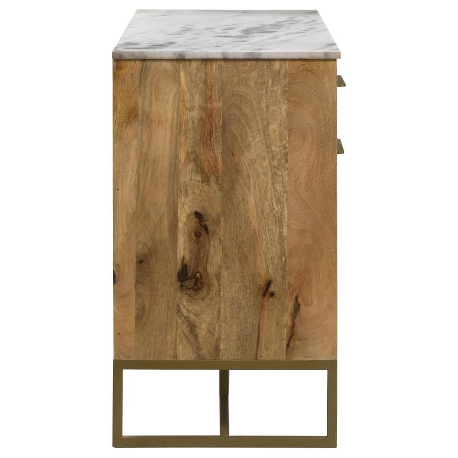 Keaton 3-door Marble Top Herringbone Accent Cabinet Natural view 9