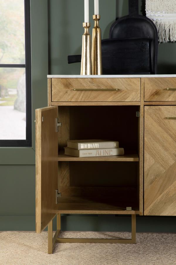 Keaton 3-door Marble Top Herringbone Accent Cabinet Natural view 10