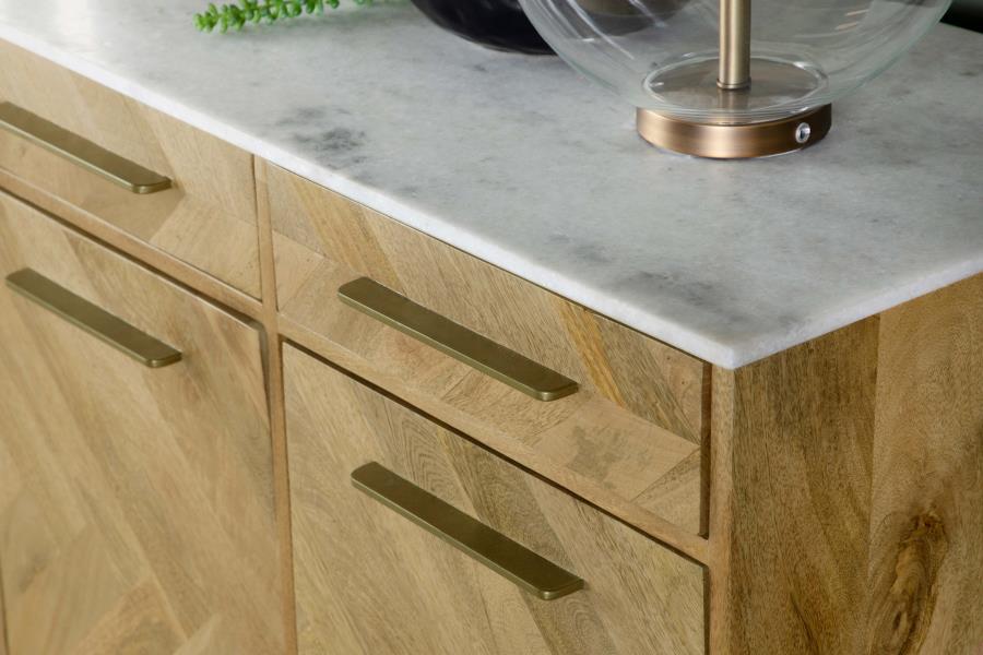 Keaton 3-door Marble Top Herringbone Accent Cabinet Natural view 11