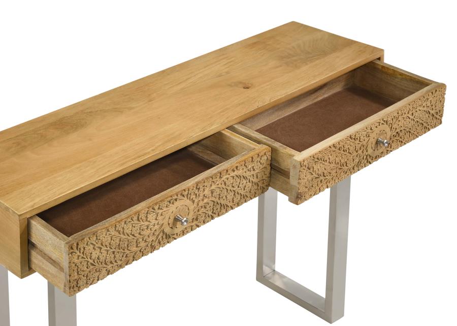 Draco 2-drawer Console Table Hand Carved Details Natural view 8