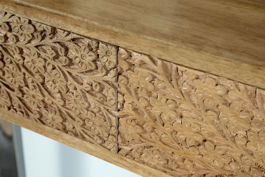 Draco 2-drawer Console Table Hand Carved Details Natural view 9