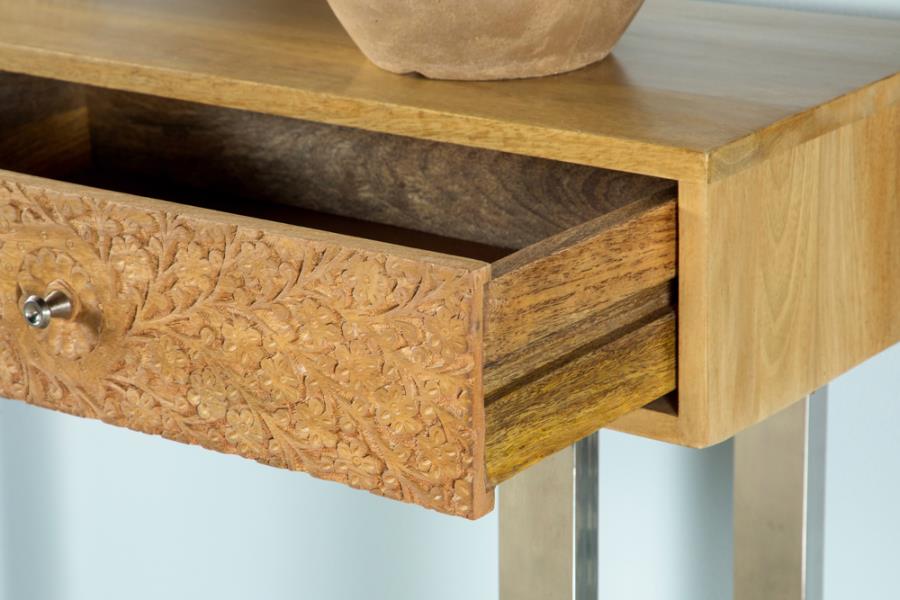 Draco 2-drawer Console Table Hand Carved Details Natural view 10