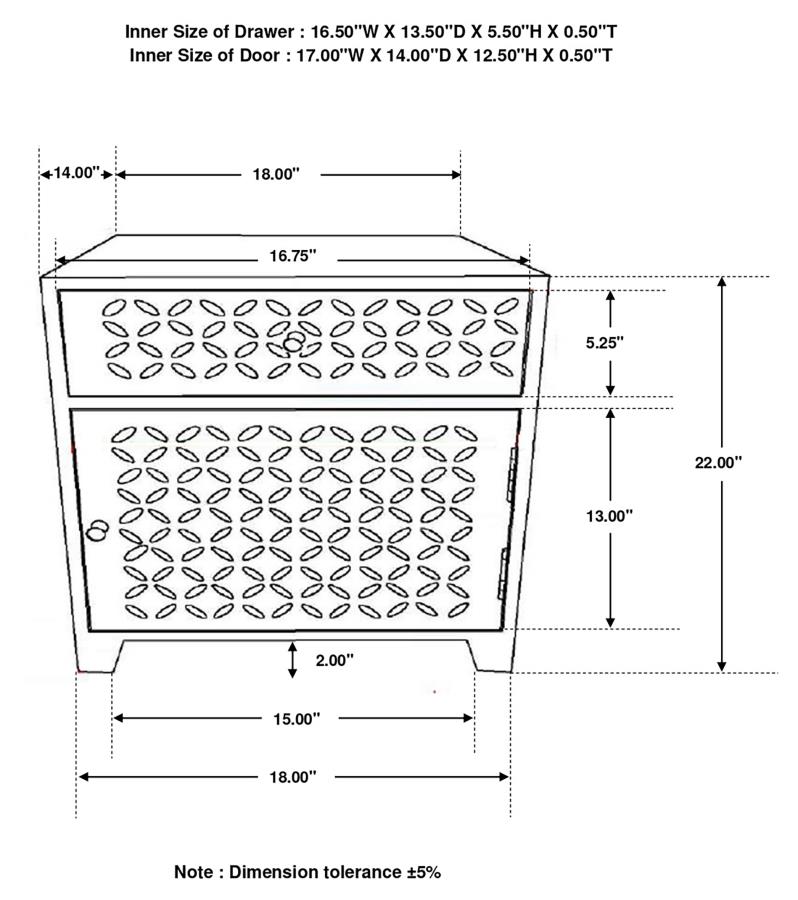August 1-drawer Trellis Pattern Storage Cabinet White Washed view 12
