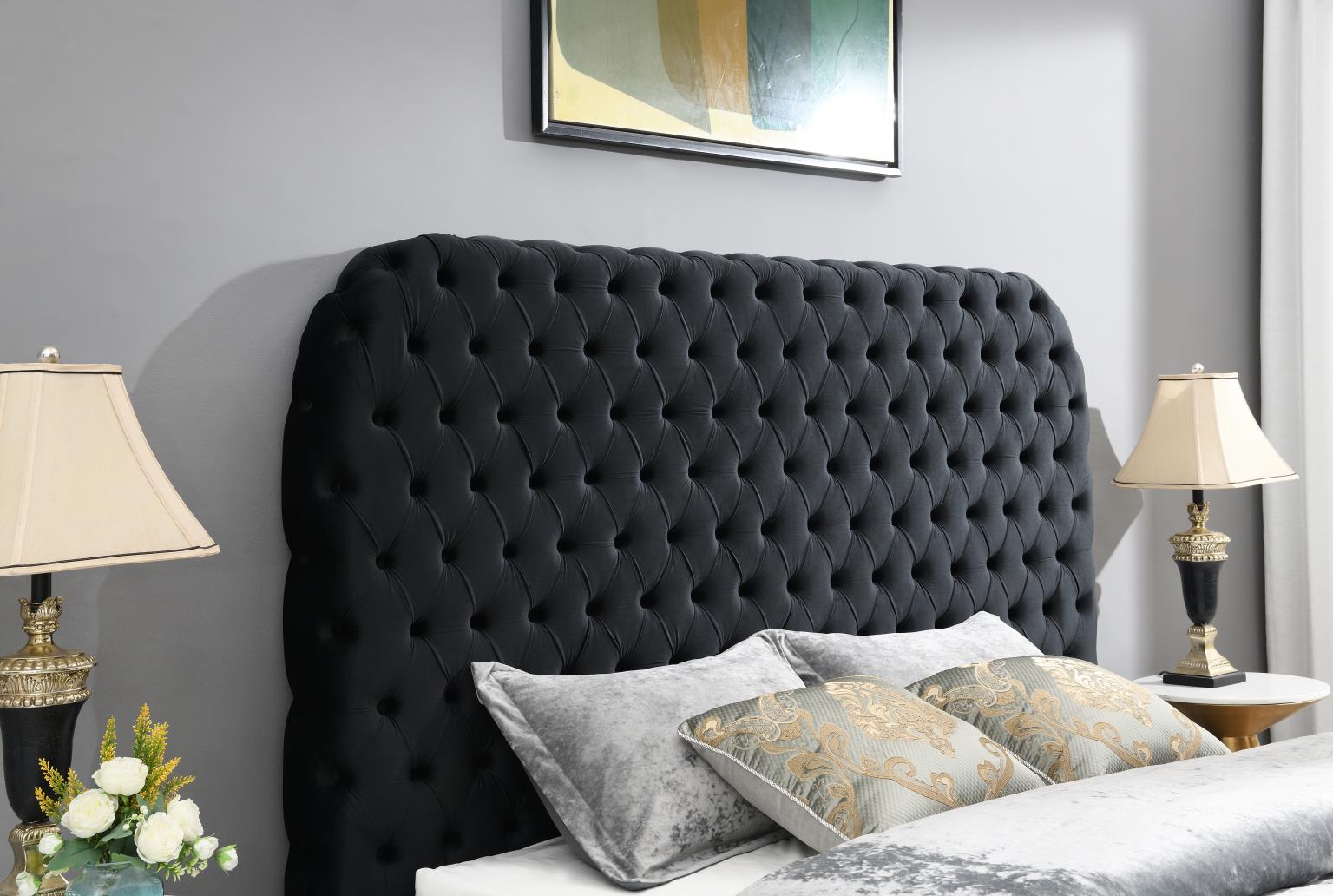 BLACK VELVET QUEEN BED W/FIREPLACE, TV MOUNT & BLUETOOTH SPEAKER & USB view 8