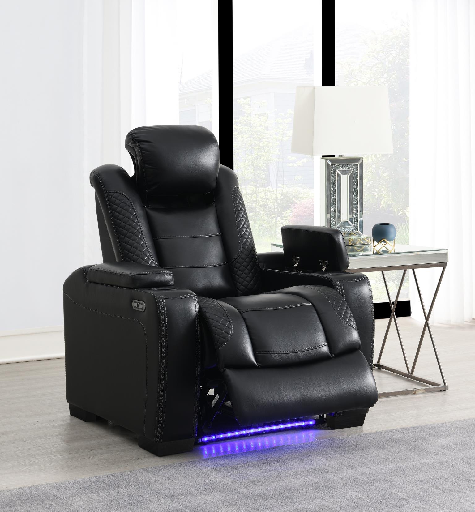 BLACK LED POWER RECLINING W/PWR HEADREST, AND DROP DOWN TABLE SOFA view 14