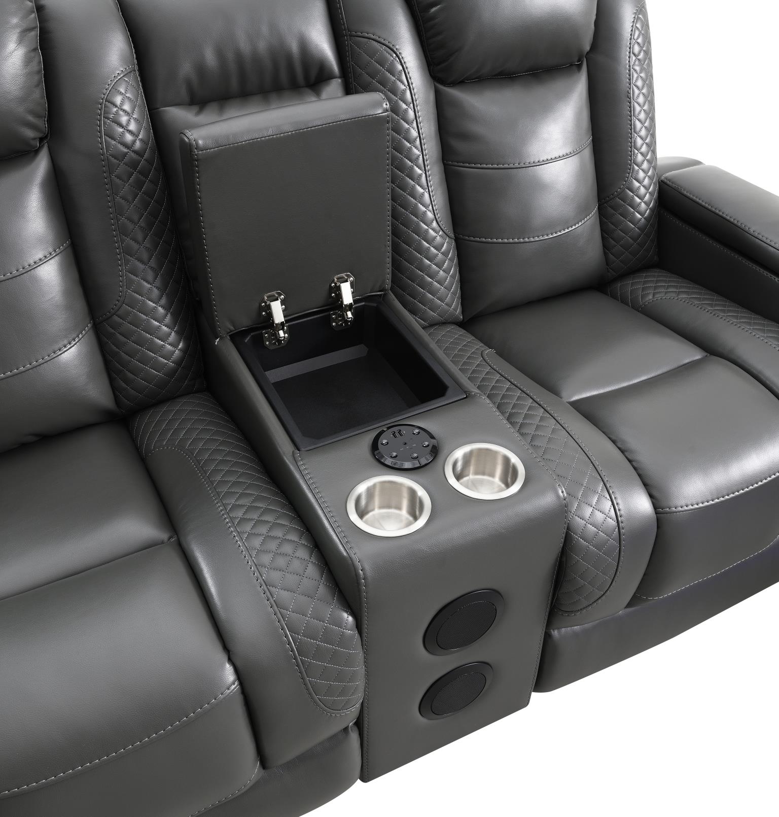 GRAY LED POWER RECLINING W/PWR HEADREST, BLUETOOTH SPEAKER, AND DROP DOWN TABLE LOVESEAT view 11