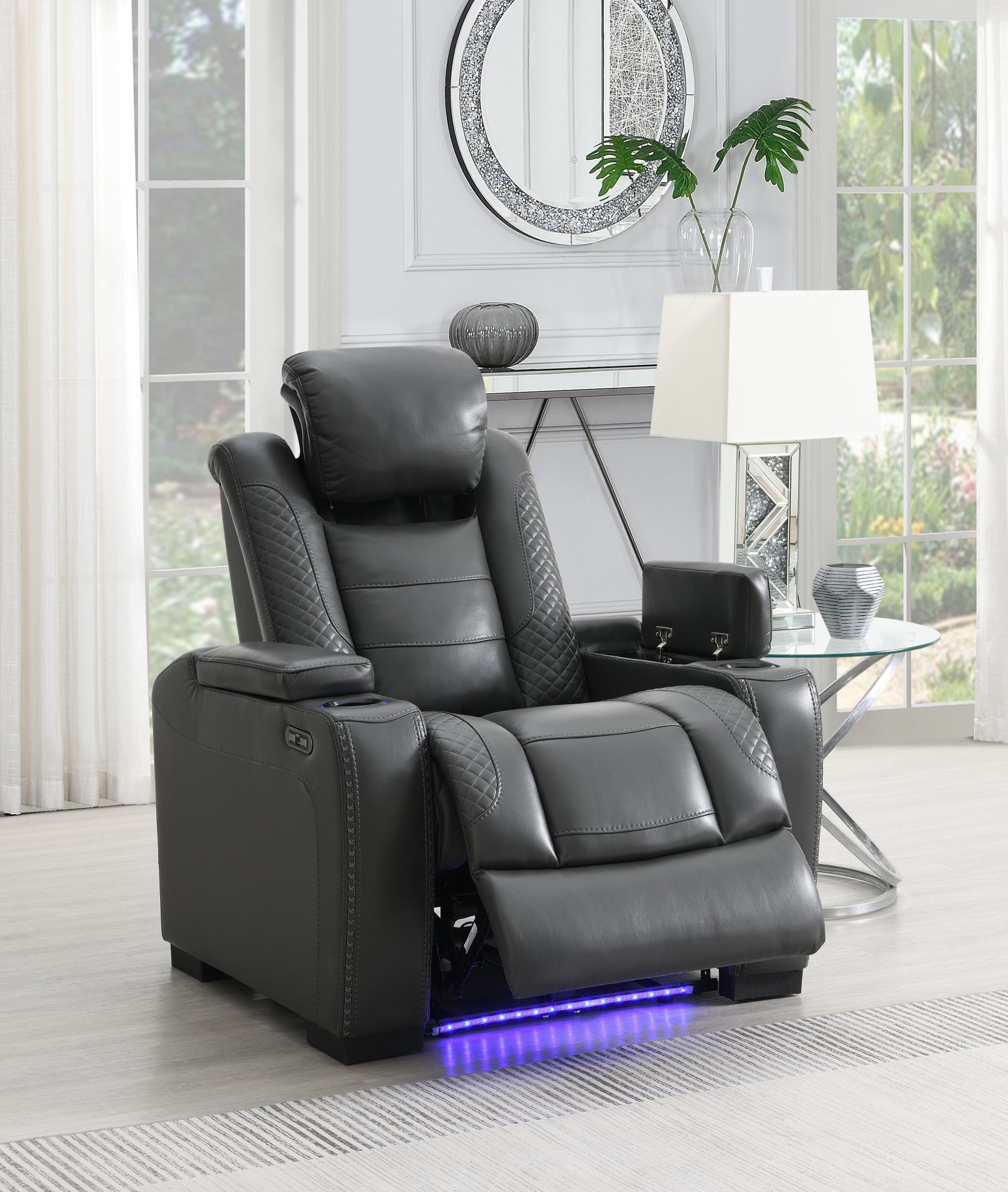 GRAY LED POWER RECLINING W/PWR HEADREST, BLUETOOTH SPEAKER, AND DROP DOWN TABLE LOVESEAT view 14