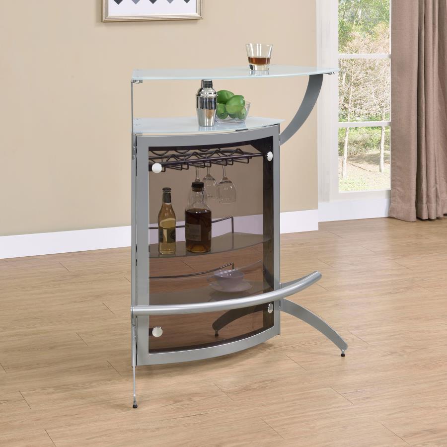 Dallas 2-shelf Curved Freestanding Home Bar Cabinet Silver view 2