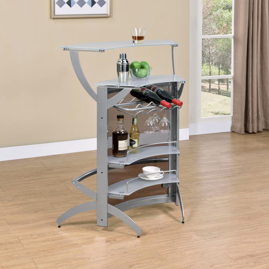 Dallas 2-shelf Curved Freestanding Home Bar Cabinet Silver view 3