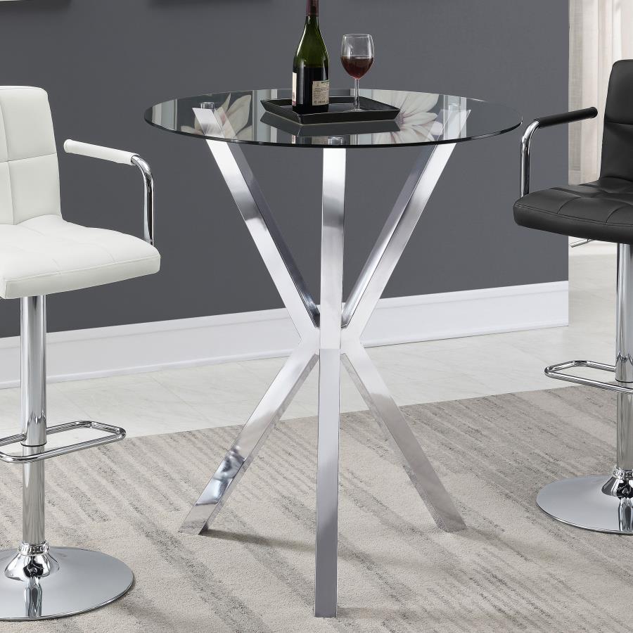 Denali Round 35-inch Glass Top Bistro Bar Table Chrome view 2